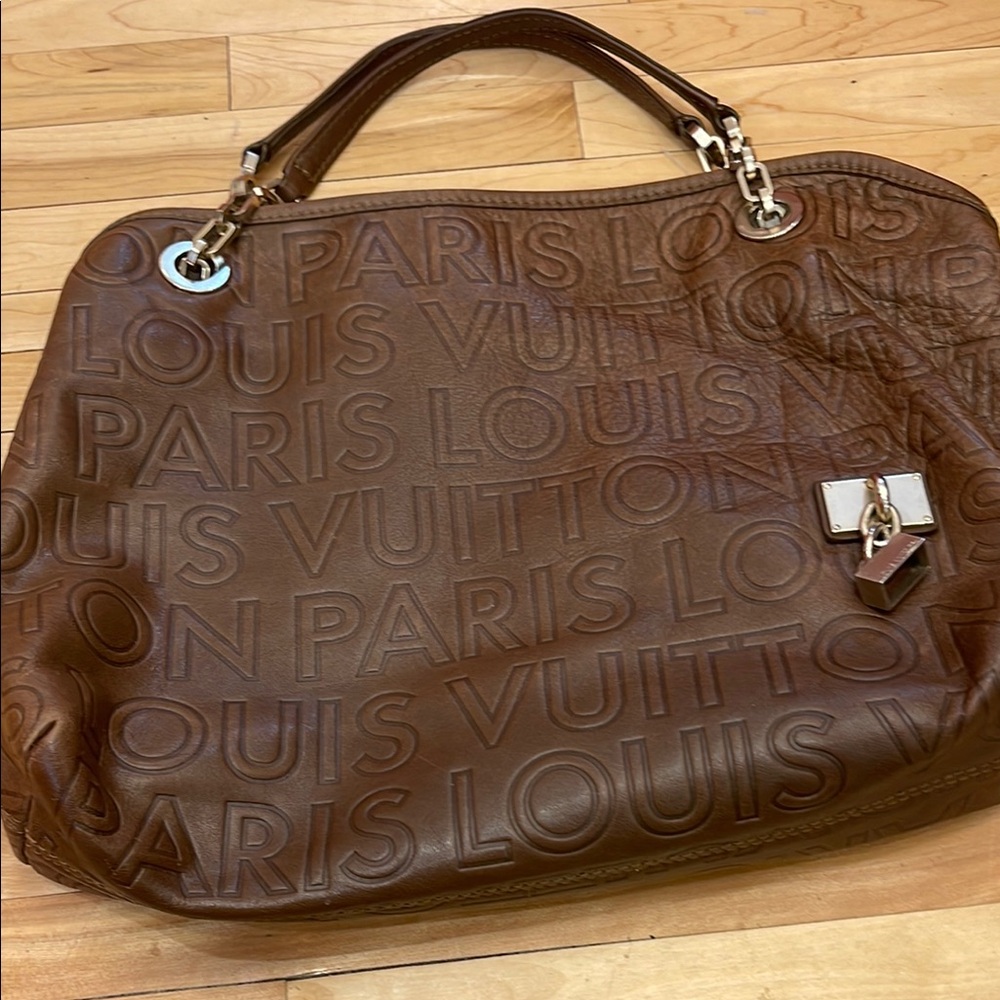 Louis Vuitton Paris  Brown Embossed Leather Shoulder Bag with Silver Hardware